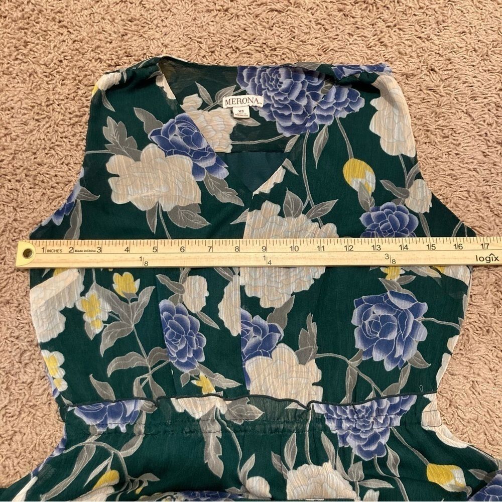 Merona Maxi Dress Womens XS Hunter Green Floral Sleeveless Dress Dark Green - Picture 7 of 10